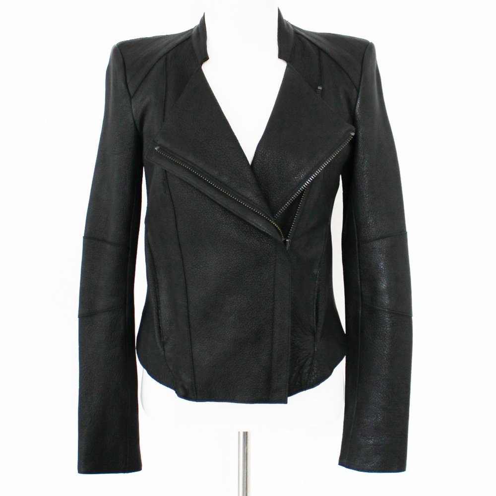 NEW Helmut Lang Wither Black Pebbled Lambskin Leather Motorcycle Jacket, P or XS